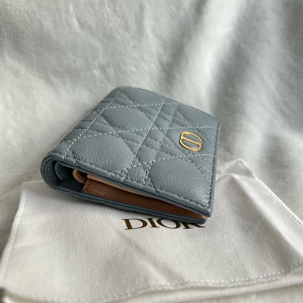 Dior Quilted Wallet in Gray with Gold Accent